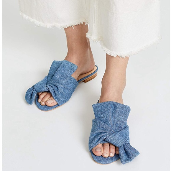 Shakira Denim Oversized Bow Mule Slides - Picture 4 of 6